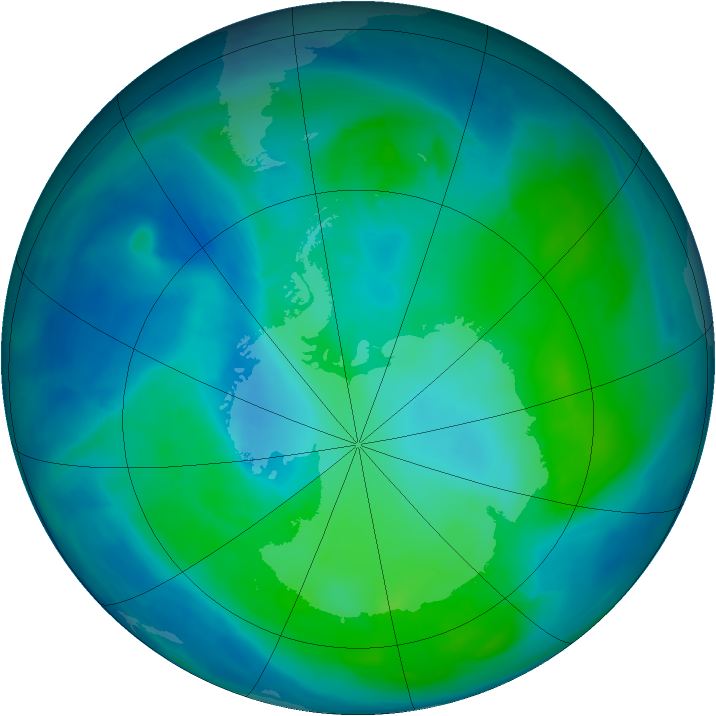 Antarctic ozone map for 06 February 2014